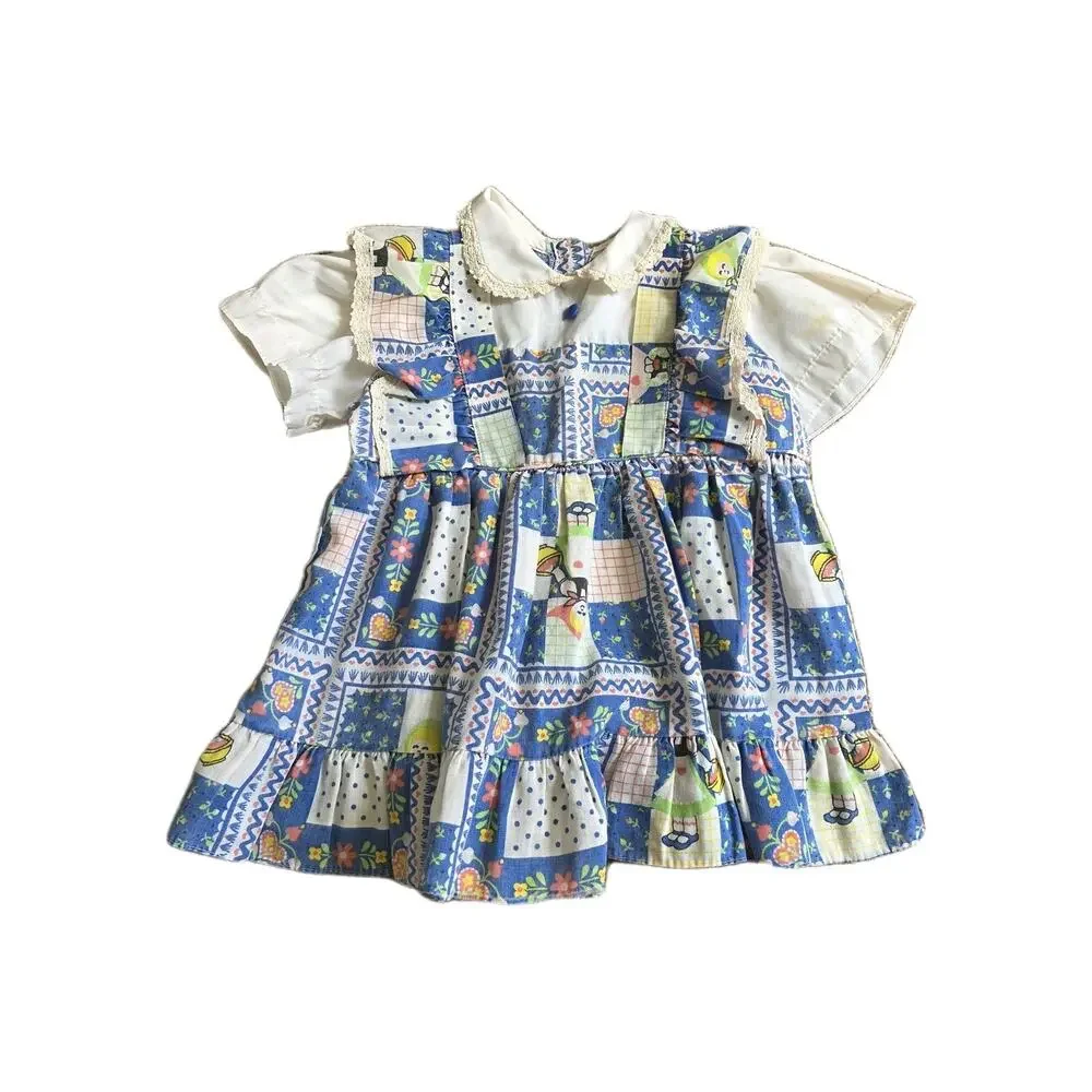 Vintage Cottagecore Peasant Dress Girls 2T Amish Floral Prairie 70s Ruffle Layer